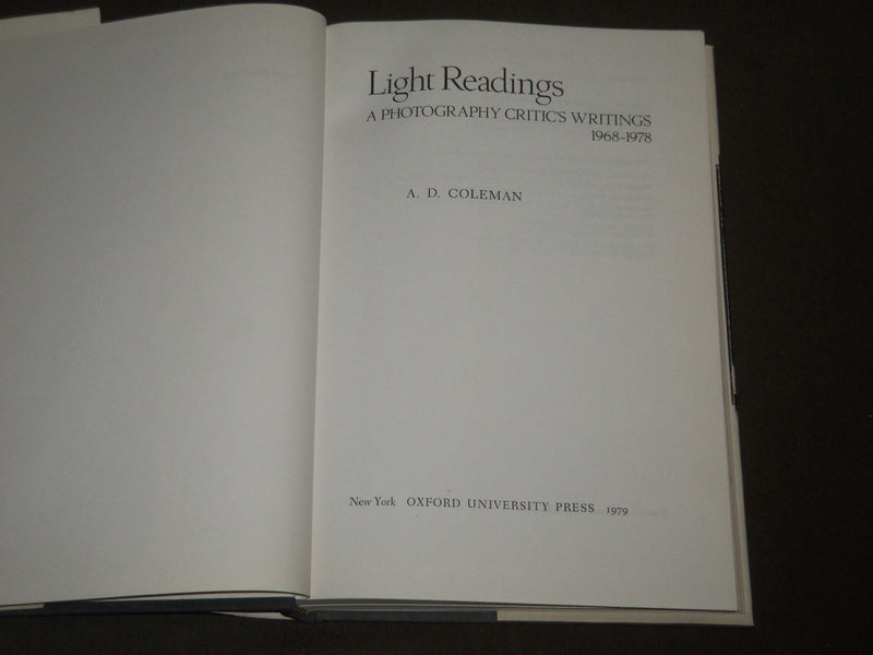 1979 LIGHT READINGS BOOK BY A. D. COLEMAN HARDCOVER BOOK - KD 3784