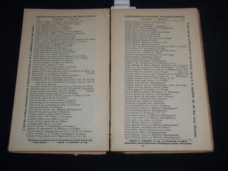 1870 WORCESTER DIRECTORY BY HENRY J. HOWLAND - MAP - KD 81T