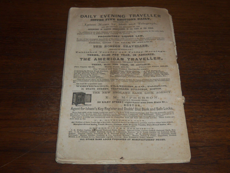 1867 CITIZENS OF BOSTON INCOMES - MASSACHUSETTS -BOSTON TRAVELLER EXTRA - K 1180