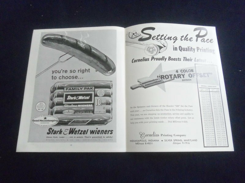 1962 SEP 15 HOOSIER HUNDRED RACING PROGRAM- INDIANA STATE FAIRGROUNDS - SP 3804N