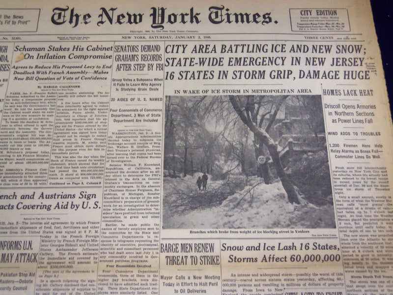 1948 JANUARY 3 NEW YORK TIMES - CITY BATTLING ICE AND SNOW - NT 3751