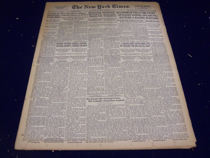 1936 JAN 18 NEW YORK TIMES - RUDYARD KIPLING DIES AT AGE OF 70 - NT 2060