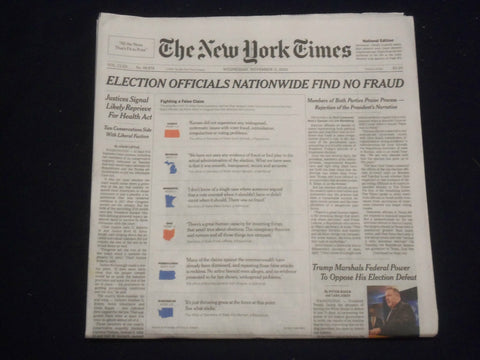 2020 NOVEMBER 11 NEW YORK TIMES - ELECTIONS OFFICIALS NATIONWIDE FIND NO FRAUD