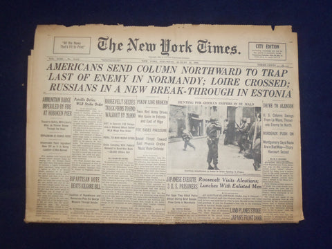 1944 AUG 12 NEW YORK TIMES - AMERICANS SEND COLUMN NORTH TO TRAP ENEMY - NP 6607