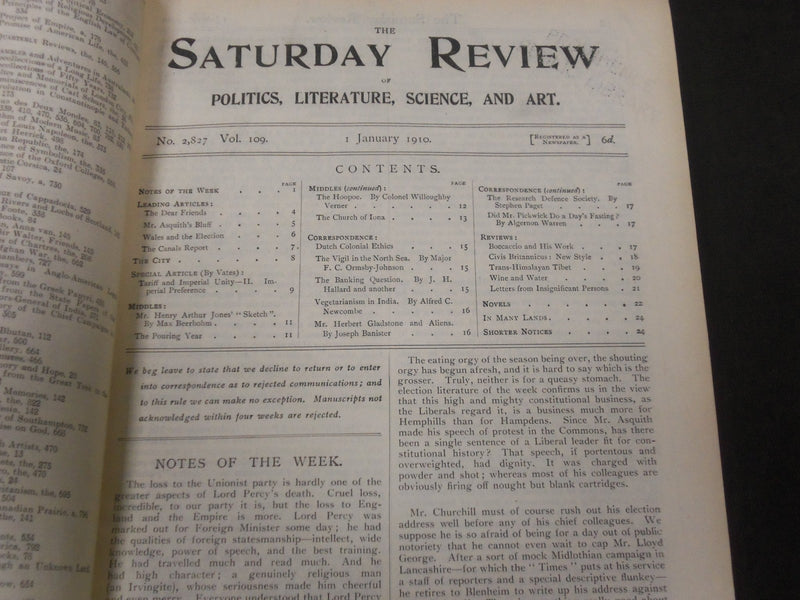 1910 SATURDAY REVIEW 2 BOUND VOLUMES - COMPLETE YR- PUBLISHED IN LONDON - R 1119