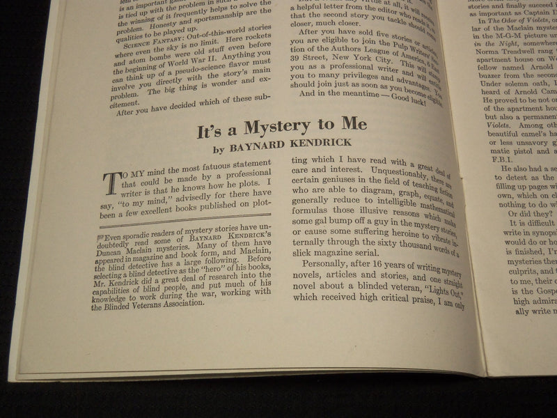 1947 SEPTEMBER THE WRITER MAGAZINE - BAYNARD KENDRICK - FREITAG - K 1038