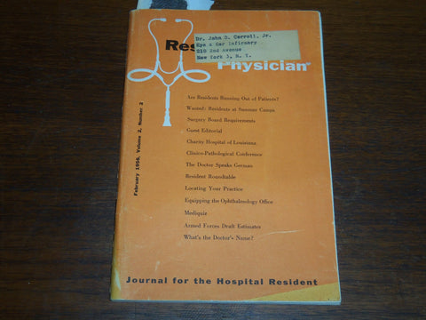 1956 FEBRUARY RESIDENT PHYSICIAN DIGEST MAGAZINE - HOSPITAL RESIDENT - K 1220