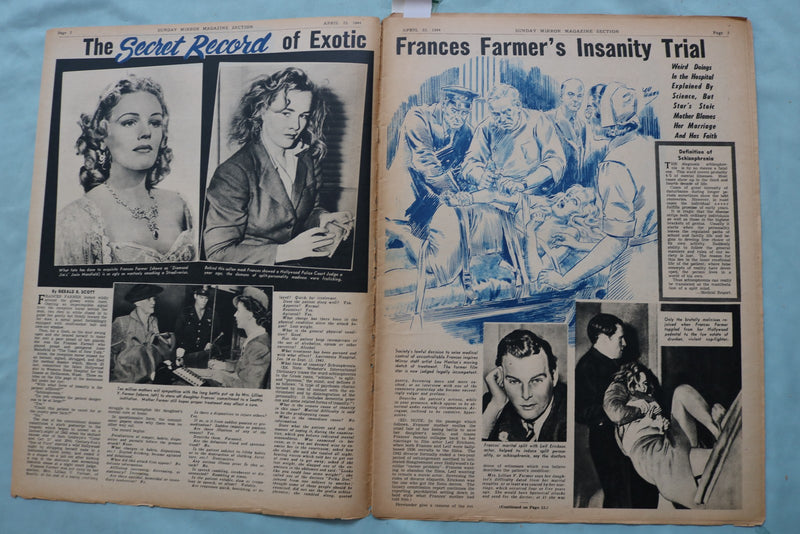 1944 APR 23 SUNDAY MIRROR NEWSPAPER MAGAZINE SECTION-VERA HRUBA RALSTON- NP 9095