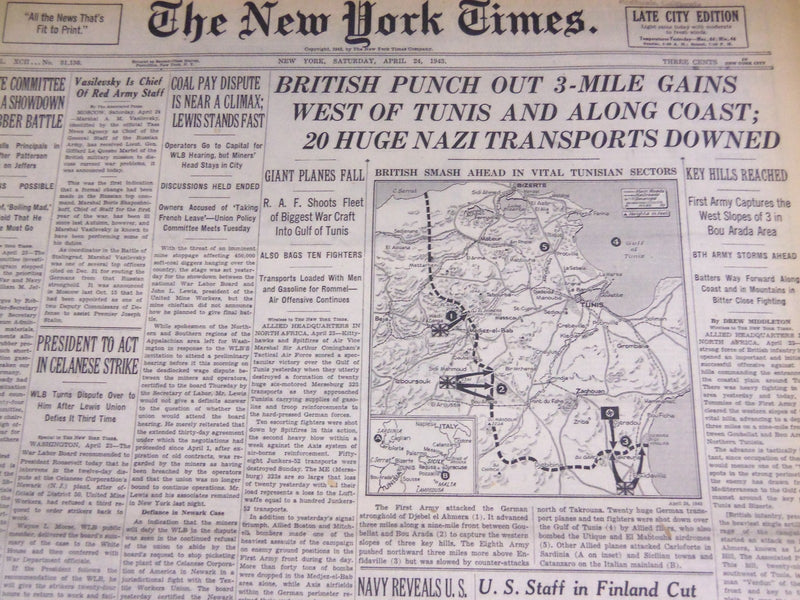 1943 APRIL 24 NEW YORK TIMES - BRITISH PUNCH OUT 3-MILE GAINS WEST TWIN- NT 1881