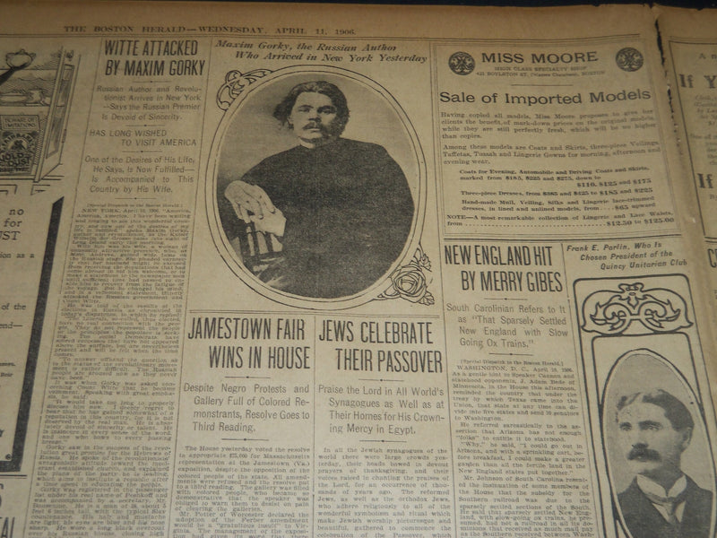 1910 APRIL 11 THE BOSTON HERALD CRAWFORD DESCRIBES ERUPTION OF VESUVIUS - BH 276