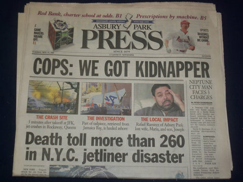2001 NOV 13 ASBURY PARK PRESS NEWSPAPER - 260 DEAD IN NYC JET CRASH - NP 4219