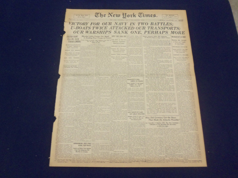 1917 JULY 4 NEW YORK TIMES - VICTORY FOR OUR NAVY IN TWO BATTLES - NT 9294
