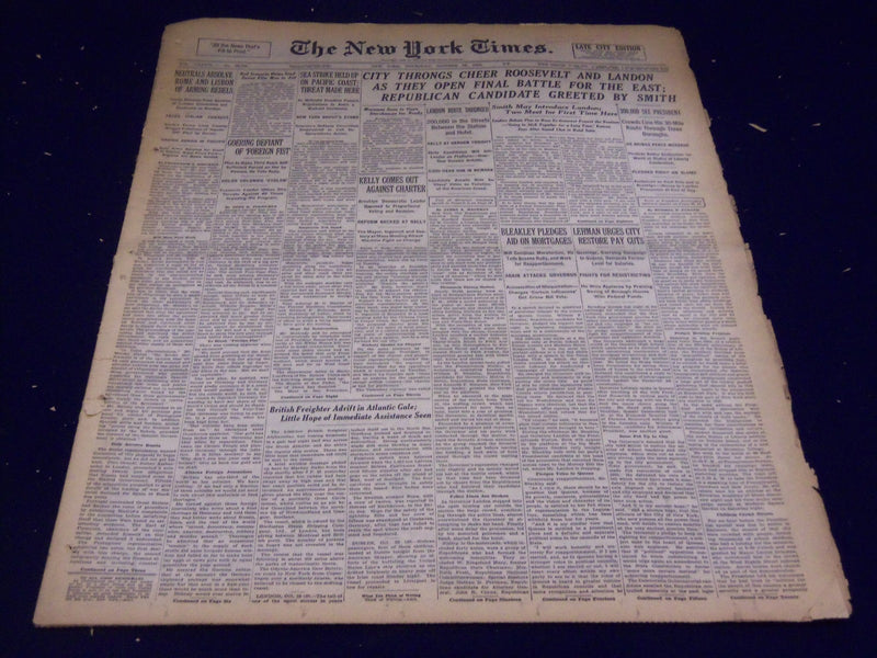 1936 OCTOBER 29 NEW YORK TIMES - CITY THRONGS CHEER ROOSEVELT - NT 2103