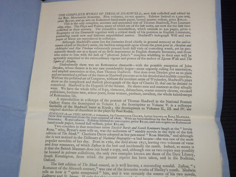 1920'S PROSPECTUS OF THE FORTUNE PRESS LIMITED EDITIONS PAMPHLET - J 7989