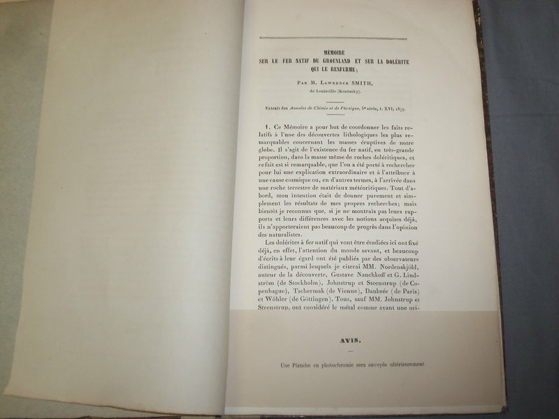 1879 MEMOIRE SUR LE FER NATIF DU GROENLAND - FRENCH TEXT - J 4867