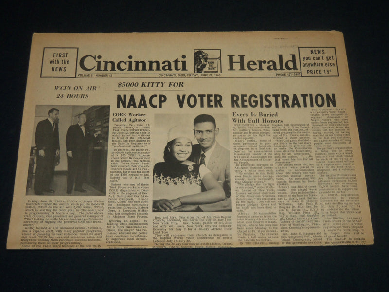 1963 JUNE 28 CINCINNATI HERALD - EVERS IS BURIED WITH FULL HONORS - NP 4405