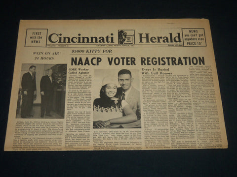 1963 JUNE 28 CINCINNATI HERALD - EVERS IS BURIED WITH FULL HONORS - NP 4405