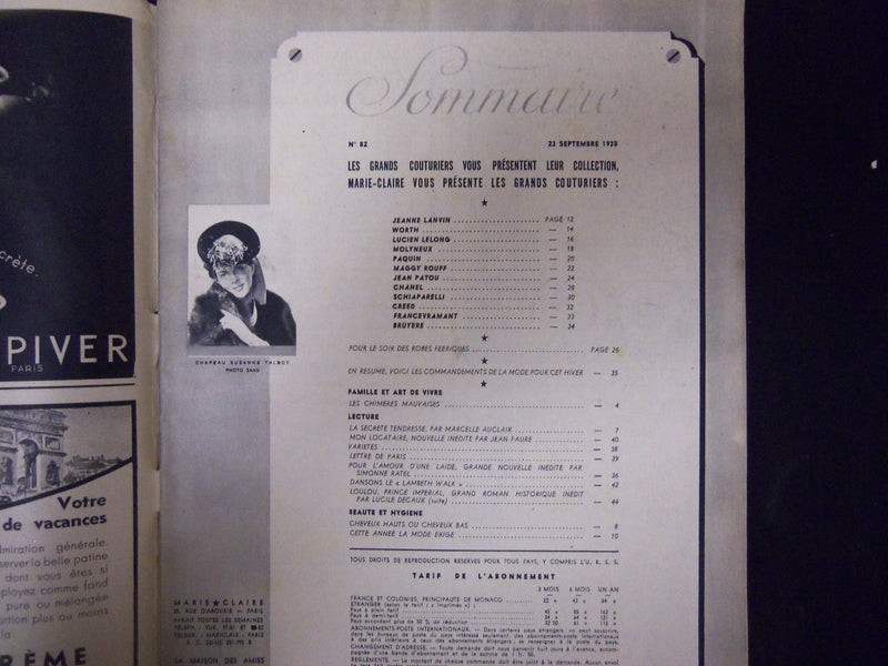 1938 SEPTEMBER 23 MARIE CLAIRE MAGAZINE - ILLUSTRATIONS, STORIES & ADS - ST 3570