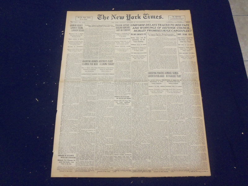 1917 DECEMBER 22 NEW YORK TIMES - ARMOUR NAMED IN PACKERS PLOT - NT 8270