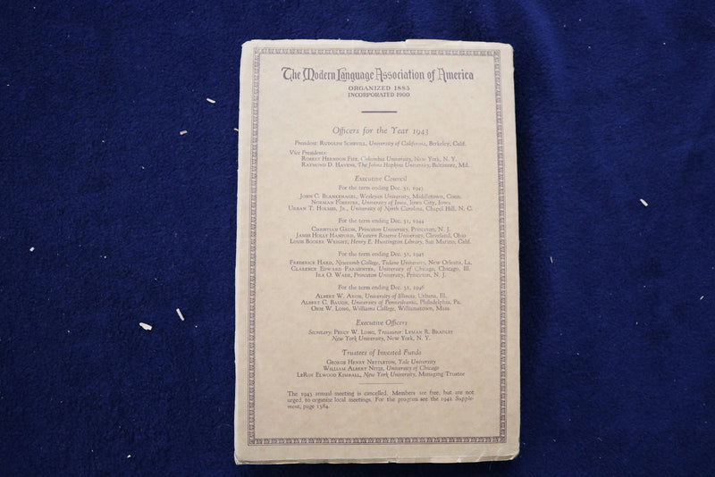 1943 PUBLICATIONS OF THE MODERN LANGUAGE ASSOC. OF AMERICA(PMLA)-LOT OF 3-O 3431