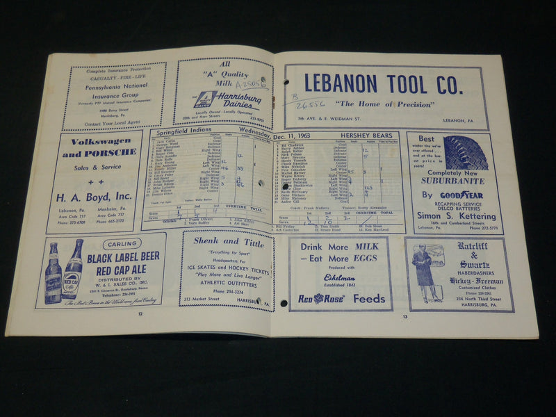 1962-1964 HERSHEY BEARS HOCKEY PROGRAM - LOT OF 2 - NHL PLAYERS - J 5950