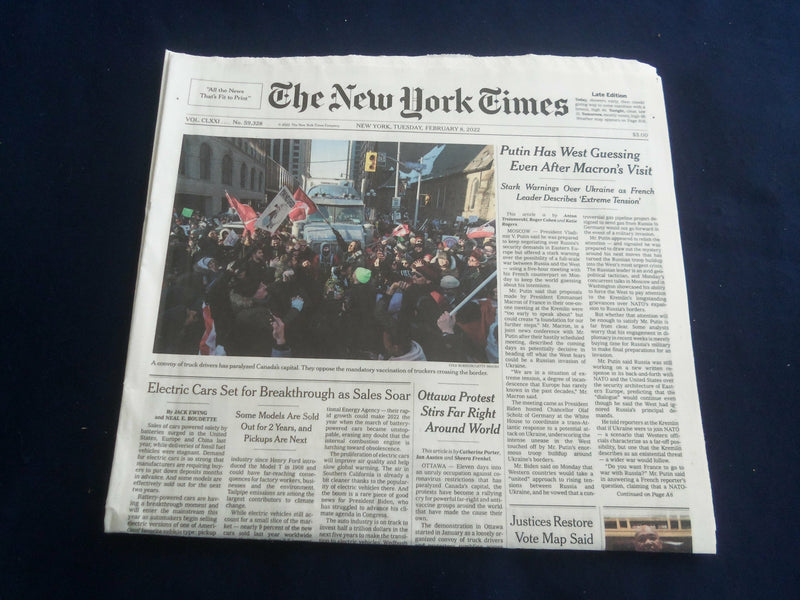 2022 FEBRUARY 8 NEW YORK TIMES - PUTIN HAS WEST GUESSING, AFTER MACRON'S VISIT