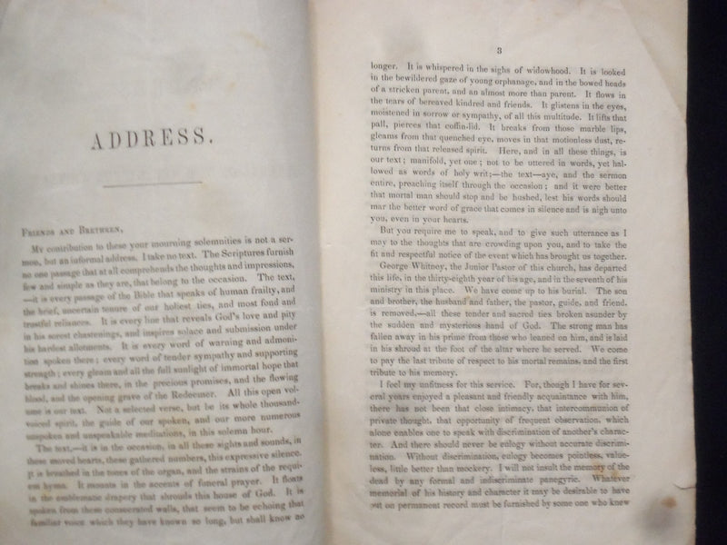 1842 REV. GEORGE WHITNEY FUNERAL ADDRESS SOFTCOVER BOOKLET - ROXBURY, MA - K 231