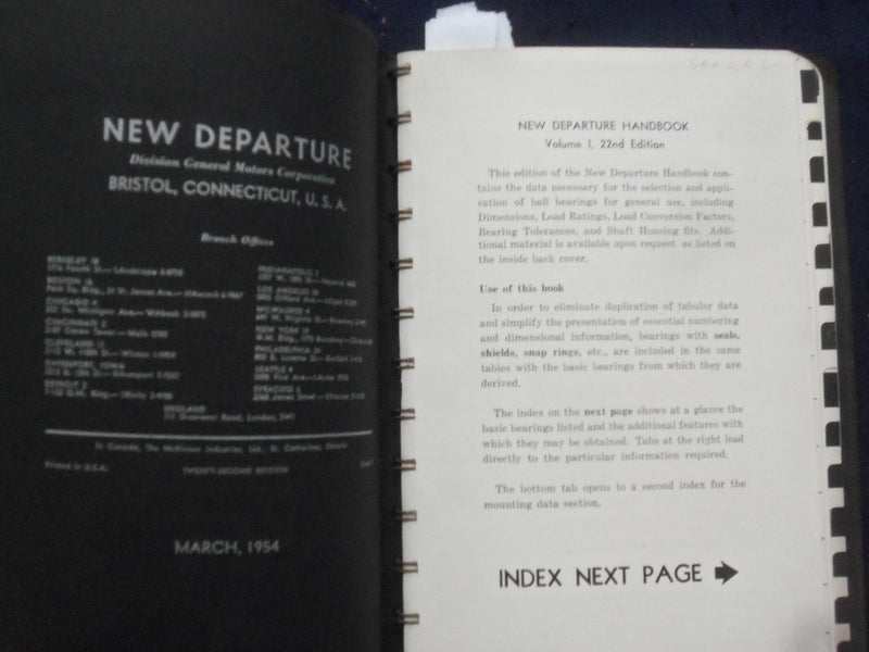 1954 NEW DEPARTURE HANDBOOK - GENERAL MOTORS - J 9785
