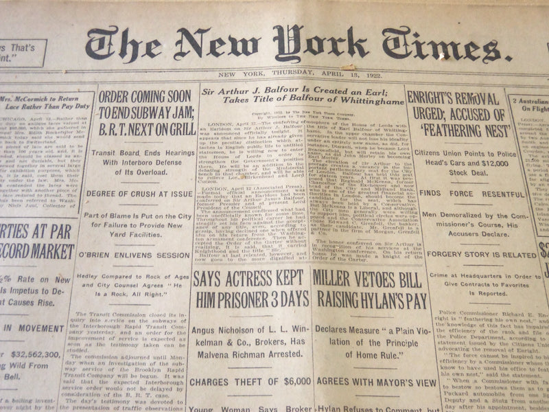 1922 APRIL 13 NEW YORK TIMES - ARBUCKLE ACQUITTED IN ONE MINUTE VERDICT- NT 5766
