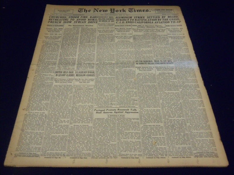 1941 JUNE 11 NEW YORK TIMES - ALUMINUM STRIKE SETTLED, CHURCHILL FIRE - NT 1466