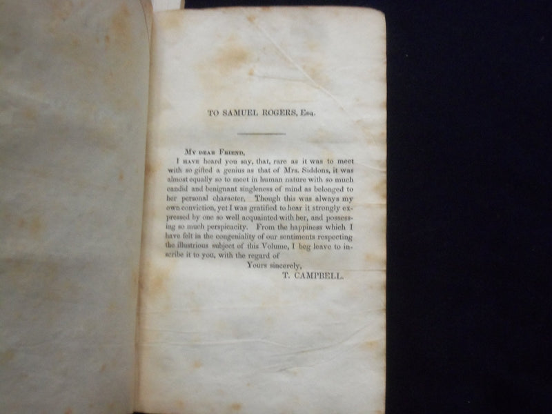 1834 LIFE OF MRS. SIDDONS HARDCOVER BOOK BY THOMAS CAMPBELL - KD 8648