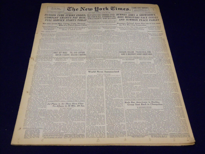 1946 JUNE 23 NEW YORK TIMES - HUDSON TUBE STRIKE ENDED - NT 3182