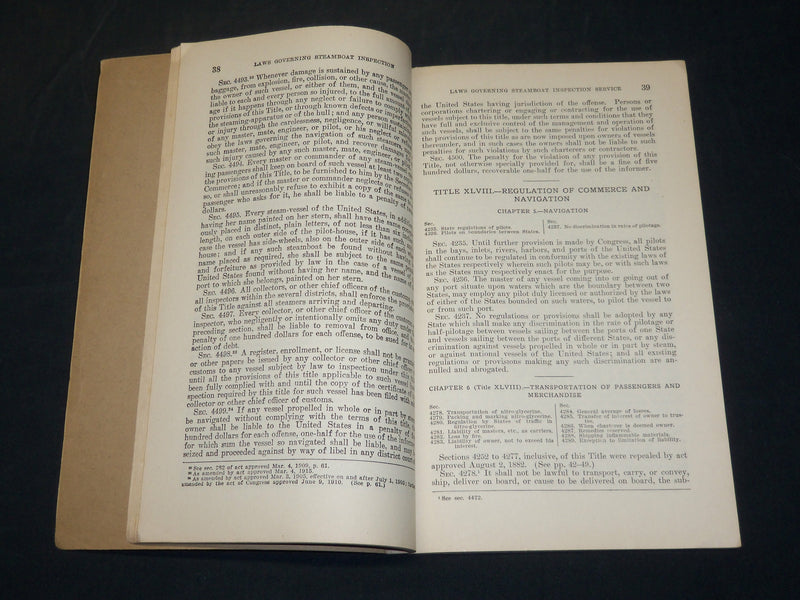 1933 LAWS GOVERNING STEAMBOAT INSPECTION BOOK- U. S. DEPT OF COMMERCE - J 5873
