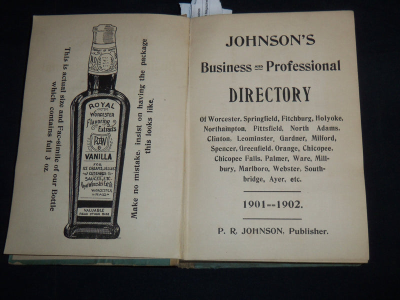 1901-1902 JOHNSON'S BUSINESS & PROFESSIONAL DIRECTORY - WORCESTER - KD 5523C
