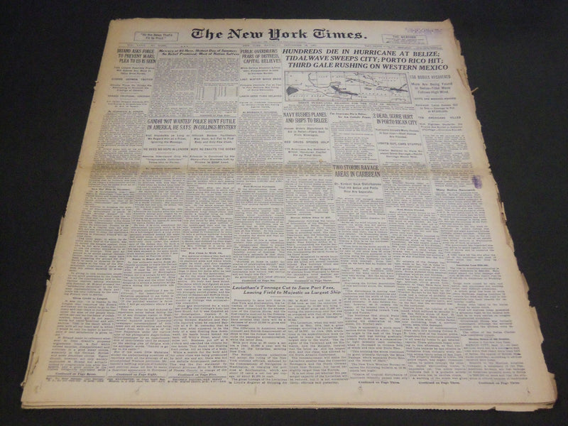 1931 SEPTEMBER 12 NEW YORK TIMES - HUNDREDS DIE IN HURRICANE AT BELIZE - NT 5014