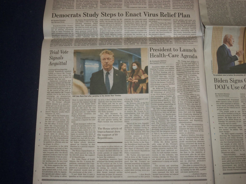 2021 JANUARY 27 THE WALL STREET JOURNAL-SENATE VOTE TRUMP TRIAL ACQUITTAL LIKELY