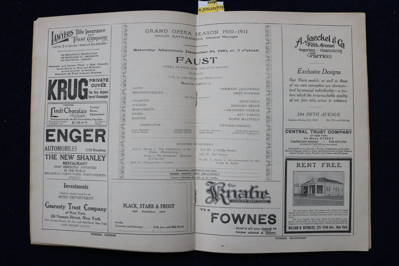 1910 DEC 10 METROPOLITAN OPERA HOUSE - FAUST PROGRAM - FARRAR-PODESTI - K 1609