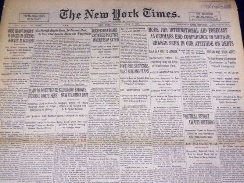 1931 JUNE 8 NEW YORK TIMES - BABE RUTH HONORED WITH PLAQUE - NT 2201