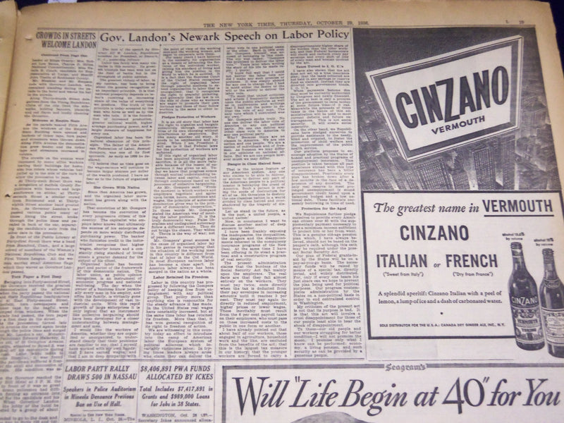 1936 OCTOBER 29 NEW YORK TIMES - CITY THRONGS CHEER ROOSEVELT - NT 2103