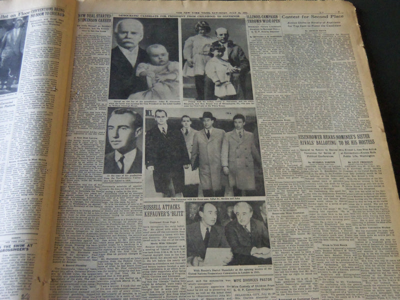 1952 JUL 26 NEW YORK TIMES - STEVENSON IS NOMINATED ON THE THIRD BALLOT- NT 5987