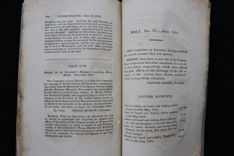 1818 RESOLVES OF THE GENERAL COURT OF MASSACHUSETTS - SOFTCOVER BOUND - K 2884
