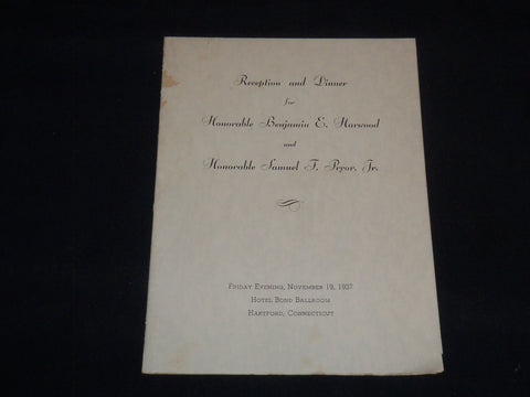 1937 NOVEMBER 19 HARWOOD - PRYOR - DINNER PROGRAM - CONNECTICUT - J 9514