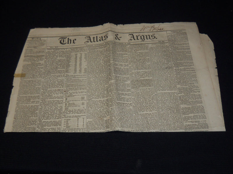 1856 DEC 27 THE ATLAS & ARGUS NEWSPAPER -PRESIDENTIAL ELECTION RESULTS- NP 3877C