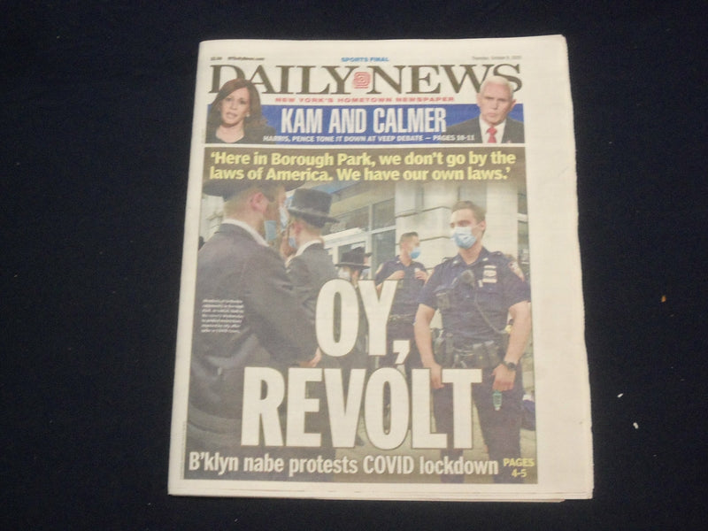 2020 OCTOBER 8 NEW YORK DAILY NEWS NEWSPAPER - BOROUGH PARK PROTESTS LOCKDOWN