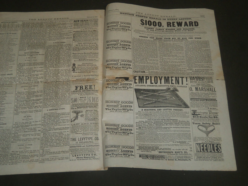 1880 JANUARY 1 THE AGENTS' HERALD NEWSPAPER - PHILADELPHIA - NICE ADS - NP 4250