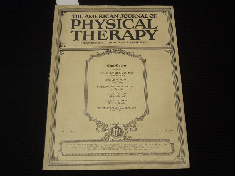1929 DECEMBER THE AMERICAN JOURNAL OF PHYSICAL THERAPHY MAGAZINE - K 2164