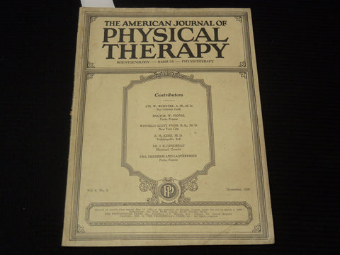1929 DECEMBER THE AMERICAN JOURNAL OF PHYSICAL THERAPHY MAGAZINE - K 2164