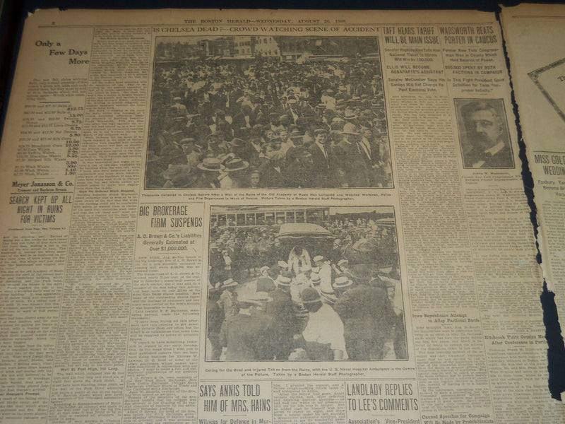 1908 AUGUST 28 THE BOSTON HERALD - OLD ACADEMY OF MUSIC COLLAPSES - BH 301