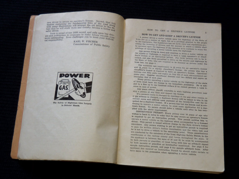 1939 THE IOWA DRIVER'S GUIDE BY GEORGE A. WILSON GOVERNOR OF IOWA - J 7237