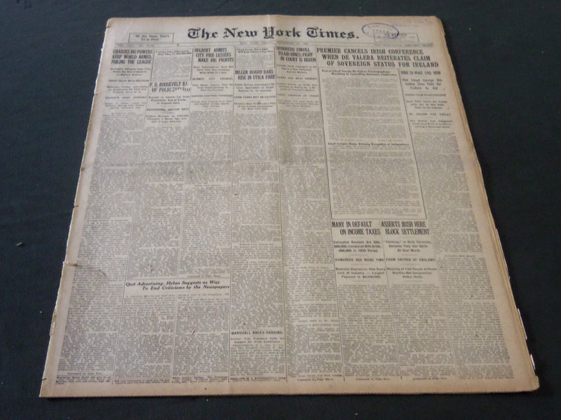 1921 SEPTEMBER 16 NEW YORK TIMES - F. D. ROOSEVELT ILL OF POLIOMYELITIS- NT 5480